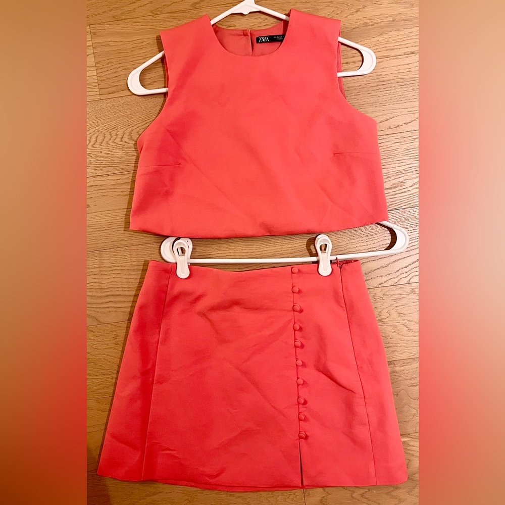 Zara coral matching cropped set